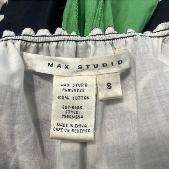 Max Studio 100% Cotton Black White Floral Sundress with Green Waistband Size S - Picture 3 of 6